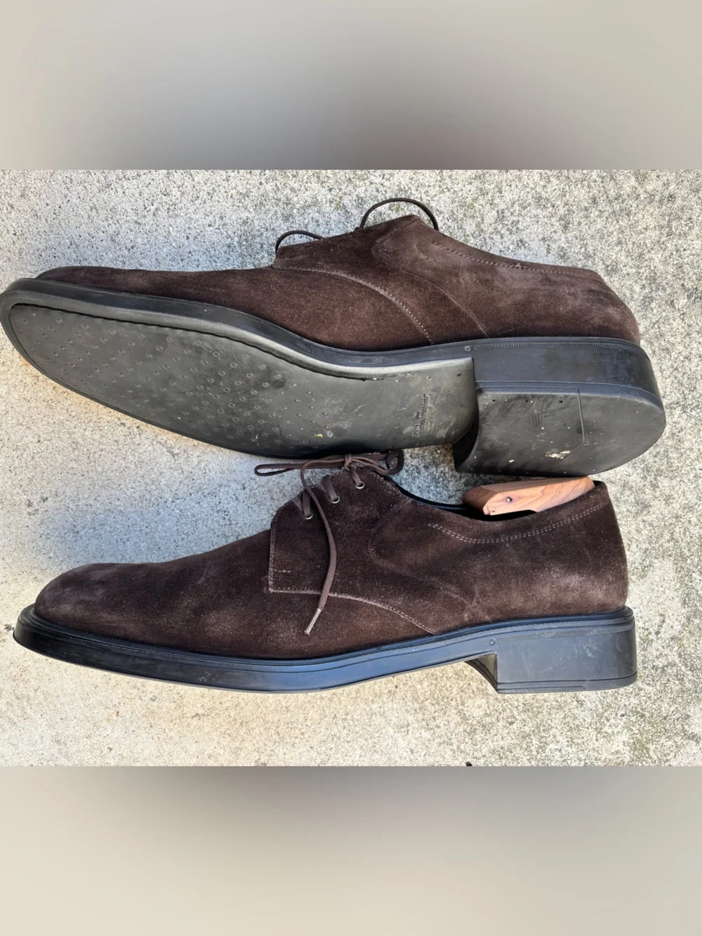 Salvatore Ferragamo Brown Suede Derby Dress Shoes - Men's 12 Made In Italy
